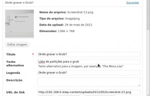 formulário de inserção de imagem do wordpress