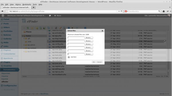 Upload de arquivos do elFinder upload de arquivos