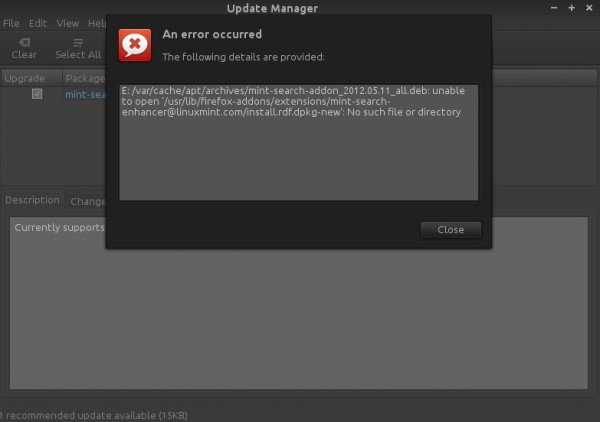 mint-search-addon-error mensagem de erro