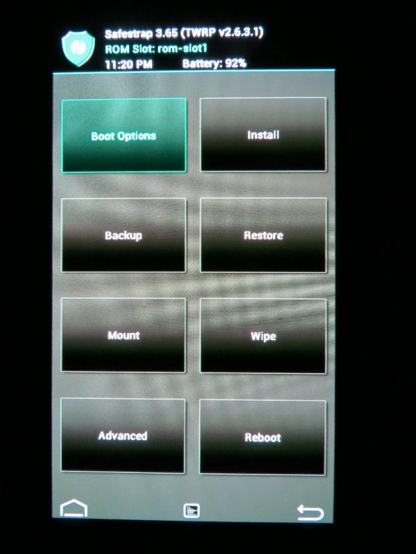Menu principal do SafeStrap